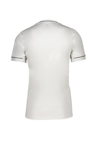 Wit shirt met korte mouwen en zwarte accentbanden bij de manchetten en kraag. Gemaakt van een soepele, lichte stof met een getailleerd ontwerp.
