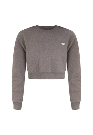 Grijze cropped sweatshirt van een zachte katoenmix, met lange mouwen, ronde hals en een klein logo op de borst.