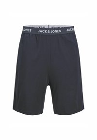 Tmavě šedé trenky vyrobené z měkké tkaniny. Mají elastický pas s brandingem "JACK & JONES" v světle šedé barvě.