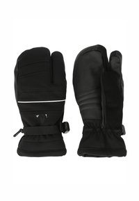 Gants d'hiver isolés noirs avec un design à deux doigts, des poignets ajustables et des paumes texturées pour une meilleure prise.