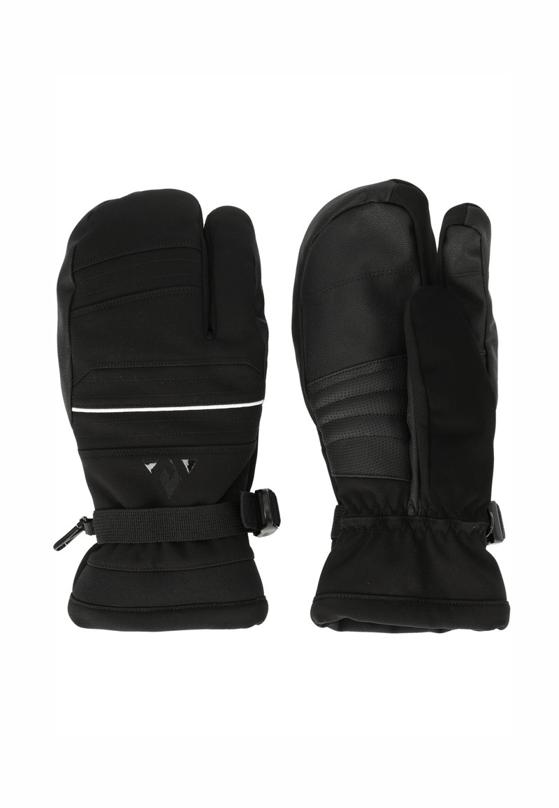 Gants d'hiver isolés noirs avec un design à deux doigts, des poignets ajustables et des paumes texturées pour une meilleure prise.
