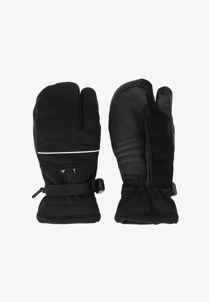 Gants d'hiver isolés noirs avec un design à deux doigts, des poignets ajustables et des paumes texturées pour une meilleure prise.