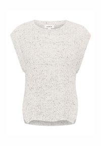 Maglietta a maniche corte grigia chiara in maglia con una texture a coste e una vestibilità rilassata. Il motivo a macchie evidenti conferisce un interesse visivo al tessuto.
