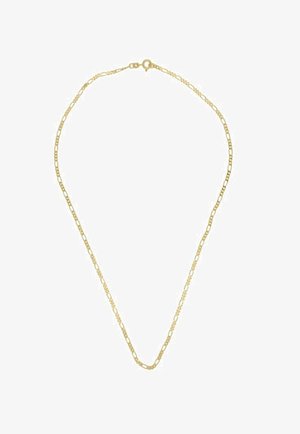 Collana in tono oro con anelli rettangolari allungati, texture liscia e chiusura a moschettone sicura. Opzione di lunghezza regolabile.