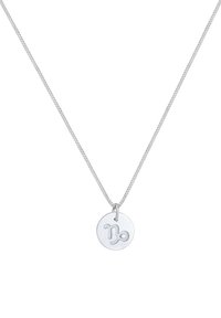 Silberne Anhängerkette mit rundem Design, das ein erhabenes Capricorn-Symbol zeigt. Die Kette ist dünn und filigran gewoben.