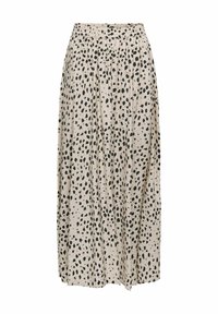 Gonna maxi beige con macchie leopardate nere irregolari, elastico in vita e tessuto fluido.