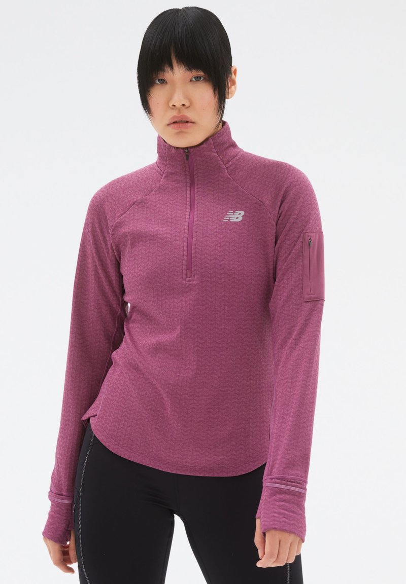 New Balance HEAT GRID HALF ZIP Fleece trui bordeaux/bordeauxrood