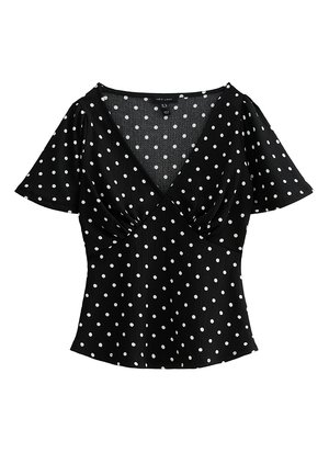 New Look, CRINKLED POLKA DOT FLUTTER SLEEVE TEA BLOUSE - Blusa - black pattern
