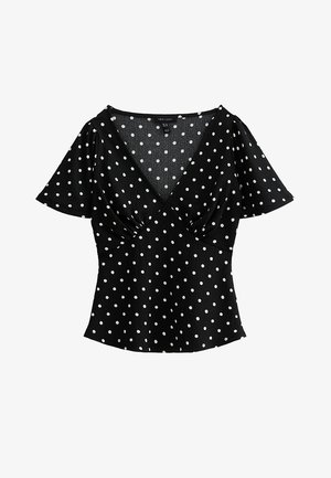 New Look, CRINKLED POLKA DOT FLUTTER SLEEVE TEA BLOUSE - Blusa - black pattern