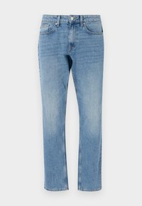 Lys blå denimjeans med rett ben-design, fem lommer og knappelukking. Har en falmet finish med en klassisk tekstur.