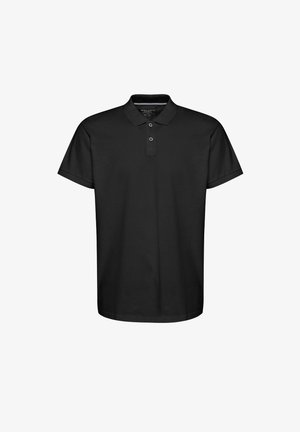 Melna polo krekls, izgatavots no kokvilnas, ar klasisku apkakli, divu pogu aizdari un īsām piedurknēm. Gluda tekstūra, bez rakstiem vai akcentiem.