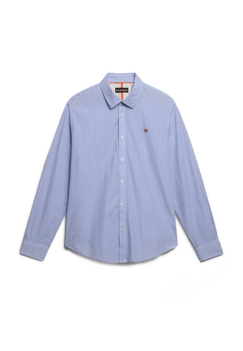 Jasnoniebieska, w paski, koszula z długim rękawem, z kołnierzykiem zapinanym na guziki oraz małym logo na klatce piersiowej. Posiada standardowe detale mankietów oraz luźny krój.