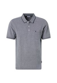Grijze polo-shirt van een katoenmix, voorzien van een drievoudige knoopsluiting, een klein borstzakje en contrasterende kleur bij de kraag en mouwbanden.