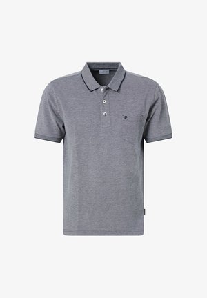 Grijze polo-shirt van een katoenmix, voorzien van een drievoudige knoopsluiting, een klein borstzakje en contrasterende kleur bij de kraag en mouwbanden.