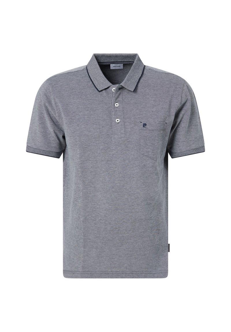 Grijze polo-shirt van een katoenmix, voorzien van een drievoudige knoopsluiting, een klein borstzakje en contrasterende kleur bij de kraag en mouwbanden.