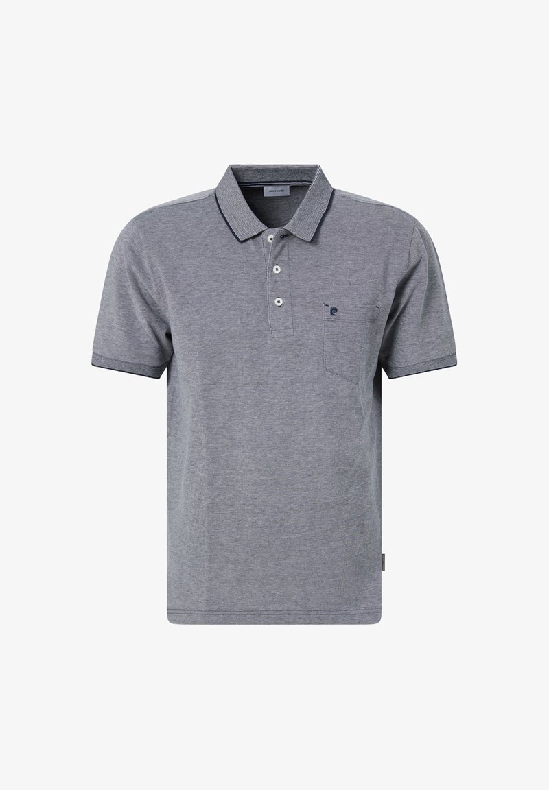 Grijze polo-shirt van een katoenmix, voorzien van een drievoudige knoopsluiting, een klein borstzakje en contrasterende kleur bij de kraag en mouwbanden.