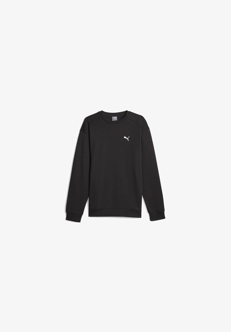 Sudadera negra hecha de un tejido suave, con un cuello redondo, mangas largas y un logo de Puma blanco en el pecho. Diseño de ajuste estándar.
