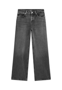 Široké černé džíny z denimu s středním praním, designem s pěti kapsami, kovovým zapínáním na knoflík a prošíváním podél švů.