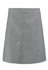 Grijze wollen rok met een tailored ontwerp, rechte vorm en schone naden. Heeft een gladde textuur en een subtiele glans.