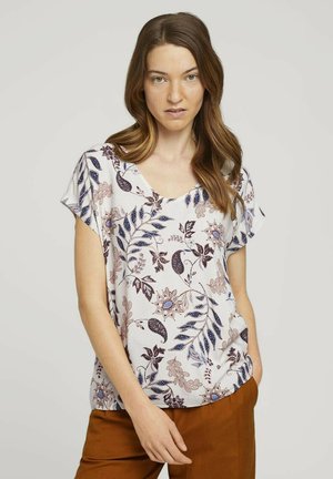 FABRIC MIX V-NECK - Print T-shirt - white floral design