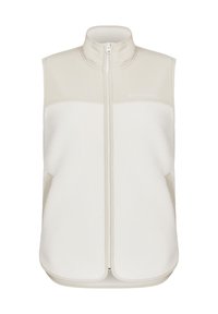 Ljust beige ärmlös väst med dragkedja, tillverkad av mjuk fleece, med en slät axelpanel och sidofickor.