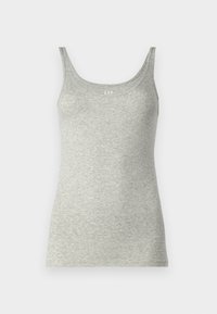 Camiseta sin mangas gris hecha de suave tejido jersey, con escote redondeado y tirantes finos. Diseño minimalista sin patrones ni acentos.
