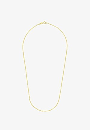 Collar de tono dorado con un diseño de cadena delicada, que presenta eslabones ovalados y un cierre de langosta. Textura suave en toda su extensión.
