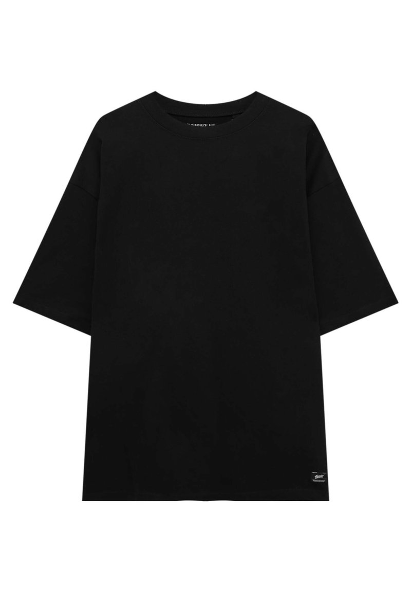 PULL&BEAR SHORT SLEEVE TShirt basic mottled black/schwarz meliert