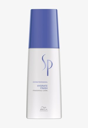 Hvid og blå Wella Professionals SP Hydrate Finish hårplejeflaske med blå låg og tekst foran.