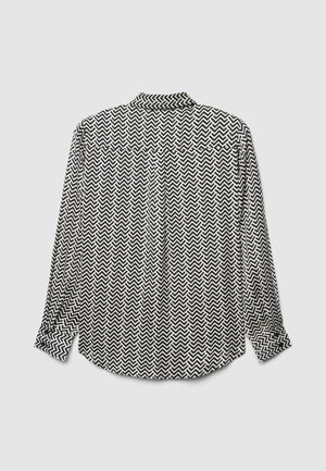 Langärmliges Hemd in weißem und schwarzem Zickzackmuster, mit Kragen, geknöpften Manschetten und einem Rückenschlitz für mehr Bewegungsfreiheit.