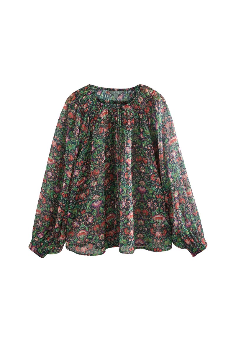 Next SHEER TIE FRONT LONG SLEEVE - Blúzka - william morris collection green floral print
