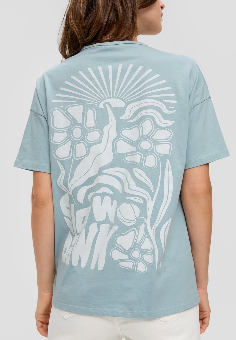 QS T-shirt print - helles türkis