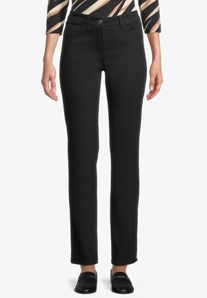 Svarta jeans i denim med slim fit, med standard midja, framfickor och klassisk knäppning. Plant sömmar och ingen synlig slitage.