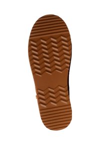Brun gummisål med et zigzag-mønster og riller til trækkraft. Kanten er let buet, hvilket giver en defineret form.