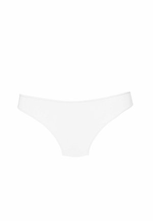 Witte katoenen string met een soepele textuur, smalle tailleband en minimale bedekking. Ontworpen voor comfort en functionaliteit.