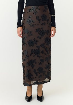 YAS, YASMARENA MW ANKLE SKIRT S. - SHOW - Дълга пола - coffee bean detail black flowers