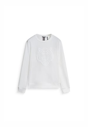 Felpa bianca con un design testurizzato di una faccia di tigre sul davanti, collo a giro, maniche lunghe e polsini e orlo a costine.