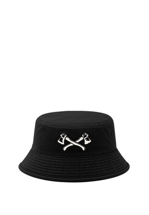 Black bucket hat with white crossed axe symbols centered on the front, plain background.