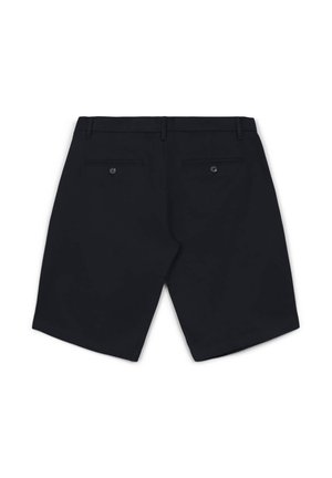 Schwarze Shorts mit einem lässigen Design, ausgestattet mit zwei Gesäßtaschen und Knopfverschlüssen. Hergestellt aus glattem Stoff; knieumspielender Schnitt.