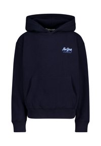 Laivaston sininen huppari, joka on valmistettu puuvillasekoitteesta; siinä on etutasku, kärjet ribävä ja brodeerattu logo rinnassa.