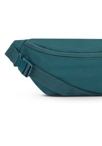 Teal midjeväska i ett slätt material, med en böjd form och dragkedja. Har justerbar rem och präglad logotypdetalj.