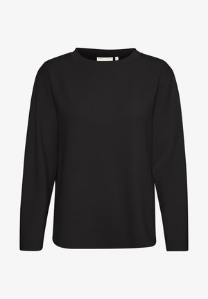 Bluza neagră cu mâneci lungi și guler rotund, cu tiv drept și croială regular, expusă pe un fundal alb.