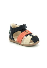 Sandalen met een marineblauwe, oranje en beige leren bovenwerk. Voorzien van een verstelbare band, open teen ontwerp en rubberen zool. Ademend door uitsparingen.