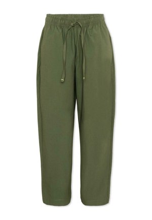 Olijfgroene casual broek met elastische tailleband en verstelbaar trekkoord, rechte pijpen en zijzakken.