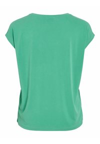 Camiseta de manga corta en verde menta con cuello redondo. Tejido suave y liso con un corte holgado y sin patrones ni adornos visibles.