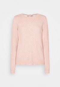 Ljusrosa tröja med långa ärmar, rund halsringning och en knytdetalj vid ryggen. Tillverkad av mjukt, strukturerat tyg med ribbad nederkant.
