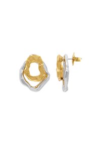 Orecchini in oro e argento martellati con una forma astratta e organica dotata di un centro aperto. Chiusura a perno per una vestibilità sicura.
