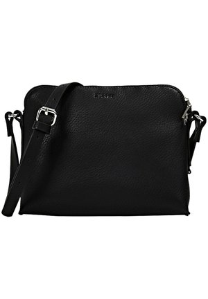 Sort læder crossbody taske med justerbar rem, sølv spænde og lynlås øverst, med Esprit-logo foran i midten.