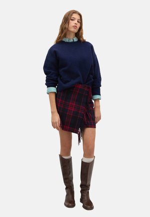 CHECKED WITH FRINGES - Jupe trapèze - red blue