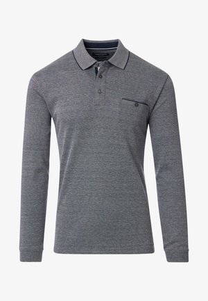 Polo a maniche lunghe in grigio scuro, con collo, patta con tre bottoni e taschino sul petto con sottili dettagli in navy.